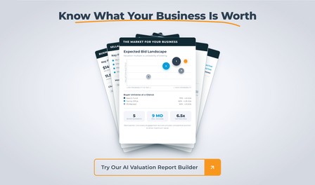 AI Valuation Tool - Sell Mega Menu Preview of the AI business valuation report tool